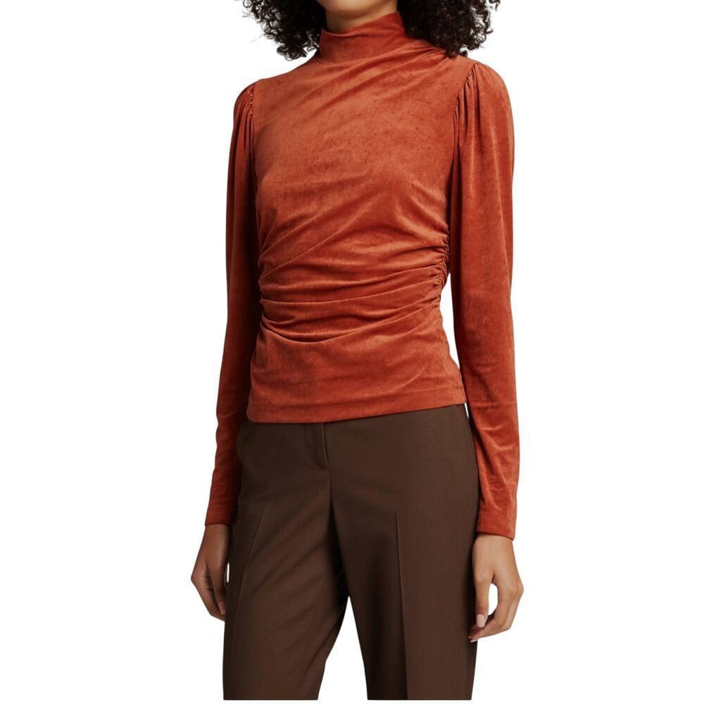 A.L.C. Women's Brown Joss Velvet High-Neck Long Sleeve Top Size M